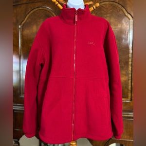 Ladies Large Red Izod Polar Fleece Coat Zip Front Long Sleeve NWOT Cinch Waist